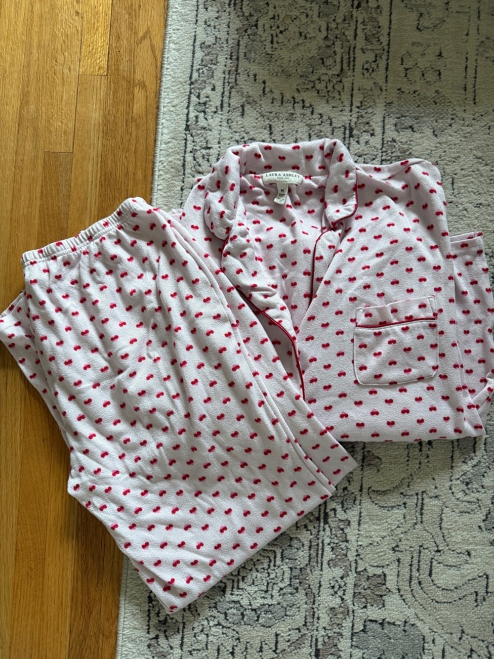 Laura Ashley White Pajama Set with Pink Heart Print